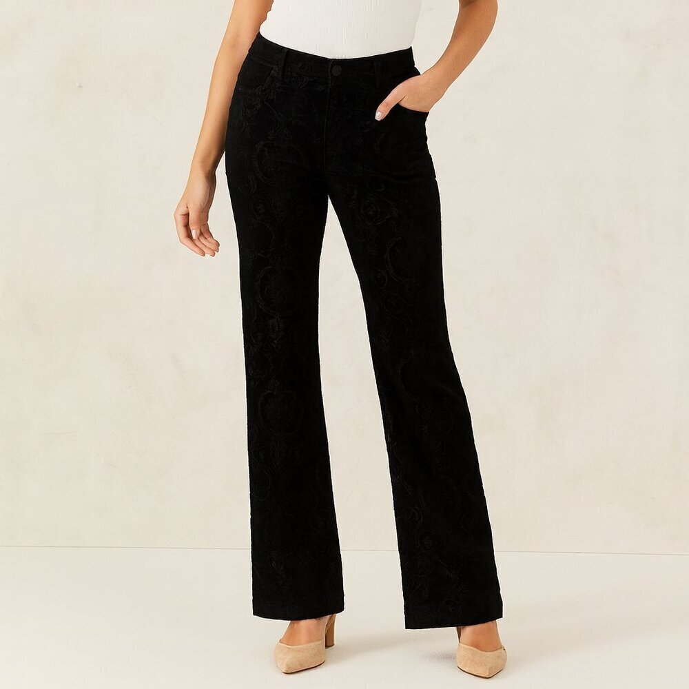 New‎ St John Black Velvet Brocade Fashion Fit Straight Leg Ankle Pants